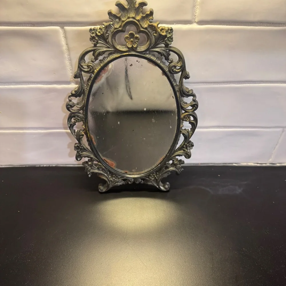 Wall Mirror Small Gold Black Ornate Baroque Floral Scrollwork